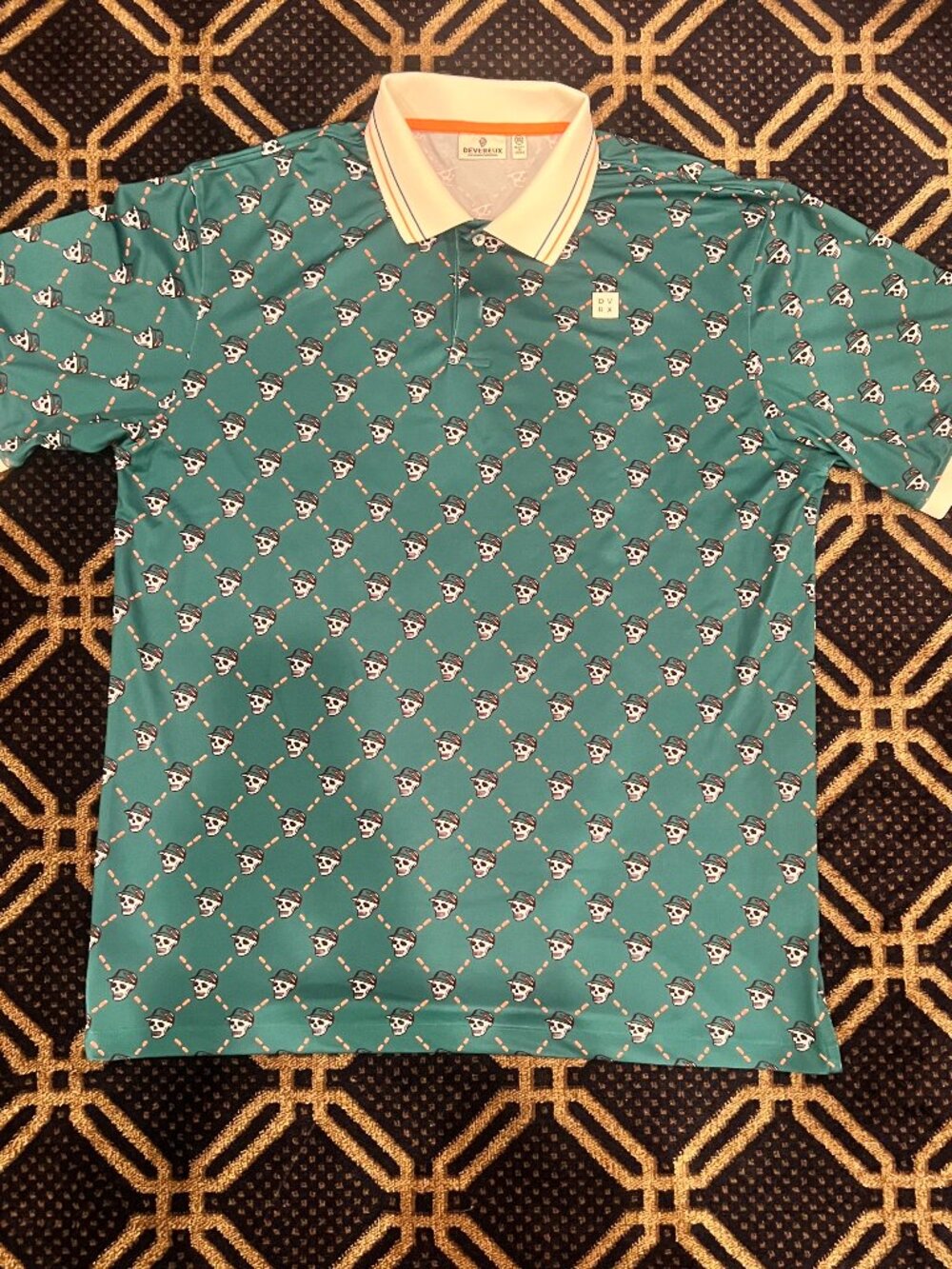 Devereux Golf Men’s XXL Skull Print Performance Polo Green DVRX